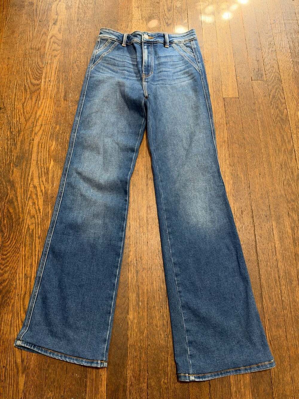 KanCan Flare High Rise Trouser Flare Jeans Medium Wash Denim Blue Sz 7/27 Retro